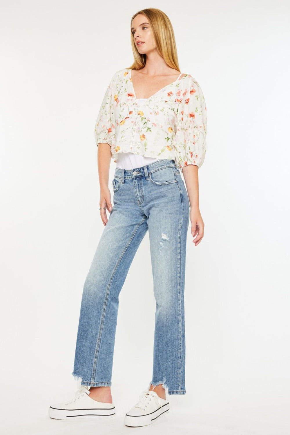 Fashion Sava | Straight Jeans | Mid Rise Frayed Hem