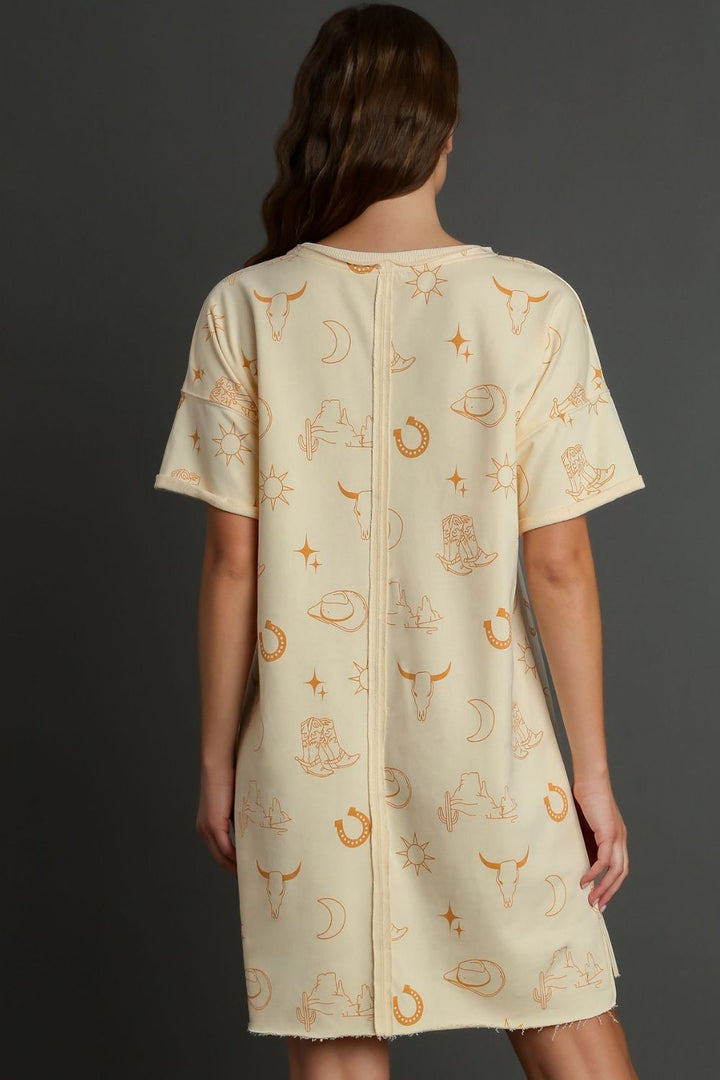 Fashion Sava | Umgee Terry Dress | Short Sleeve Round Neck - NATURAL