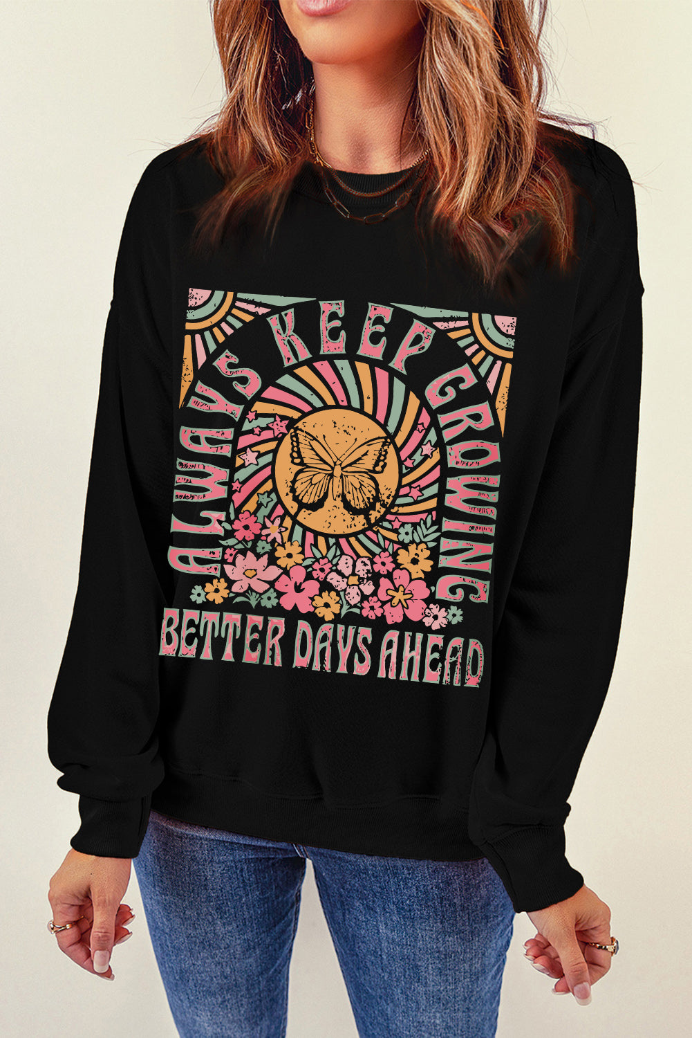 Graphic Round Neck Long Sleeve Sweatshirt