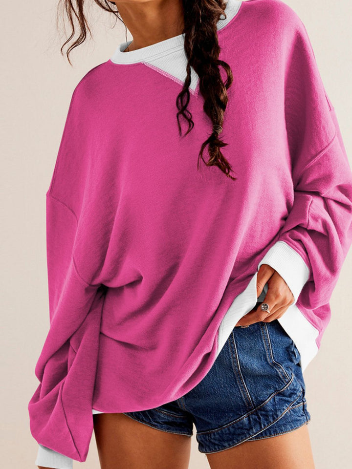 Fashion Sava | Contrast Trim Sweatshirt | Cozy Long Sleeve Style