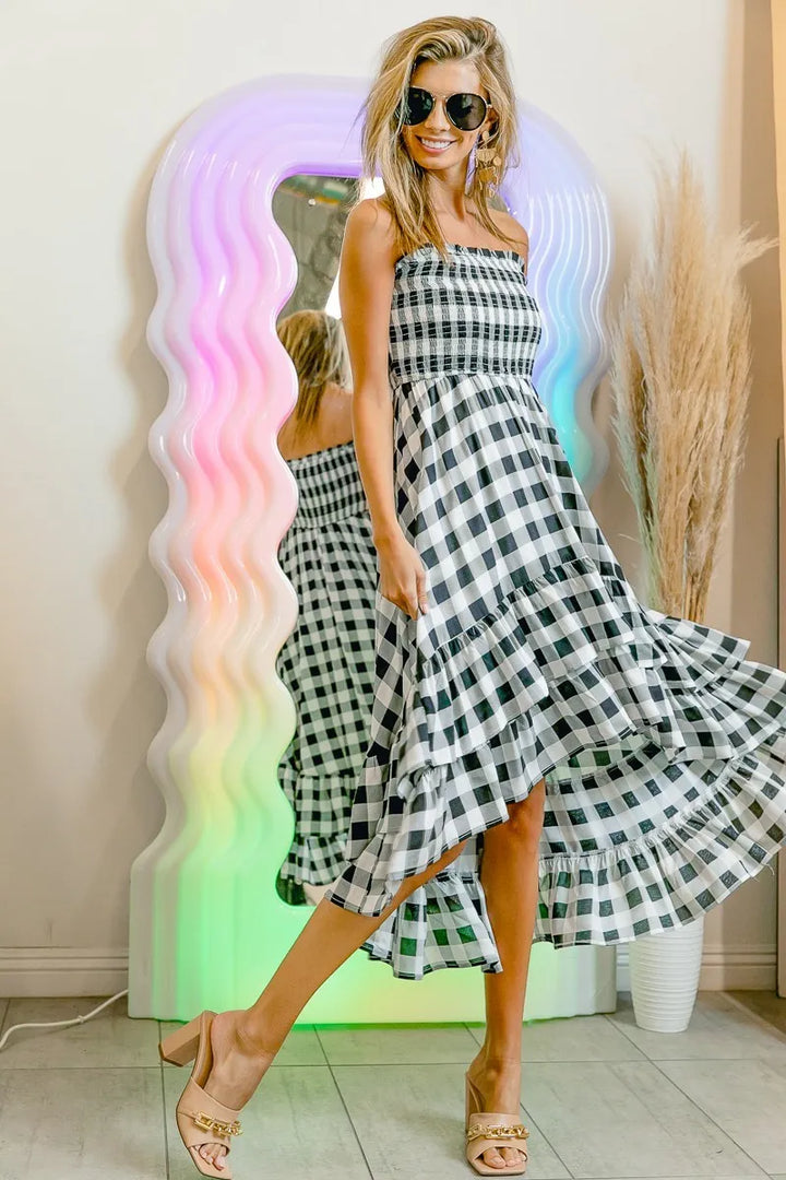 Fashion Sava | Smocked Off Shoulder Dress | Chic Check Design