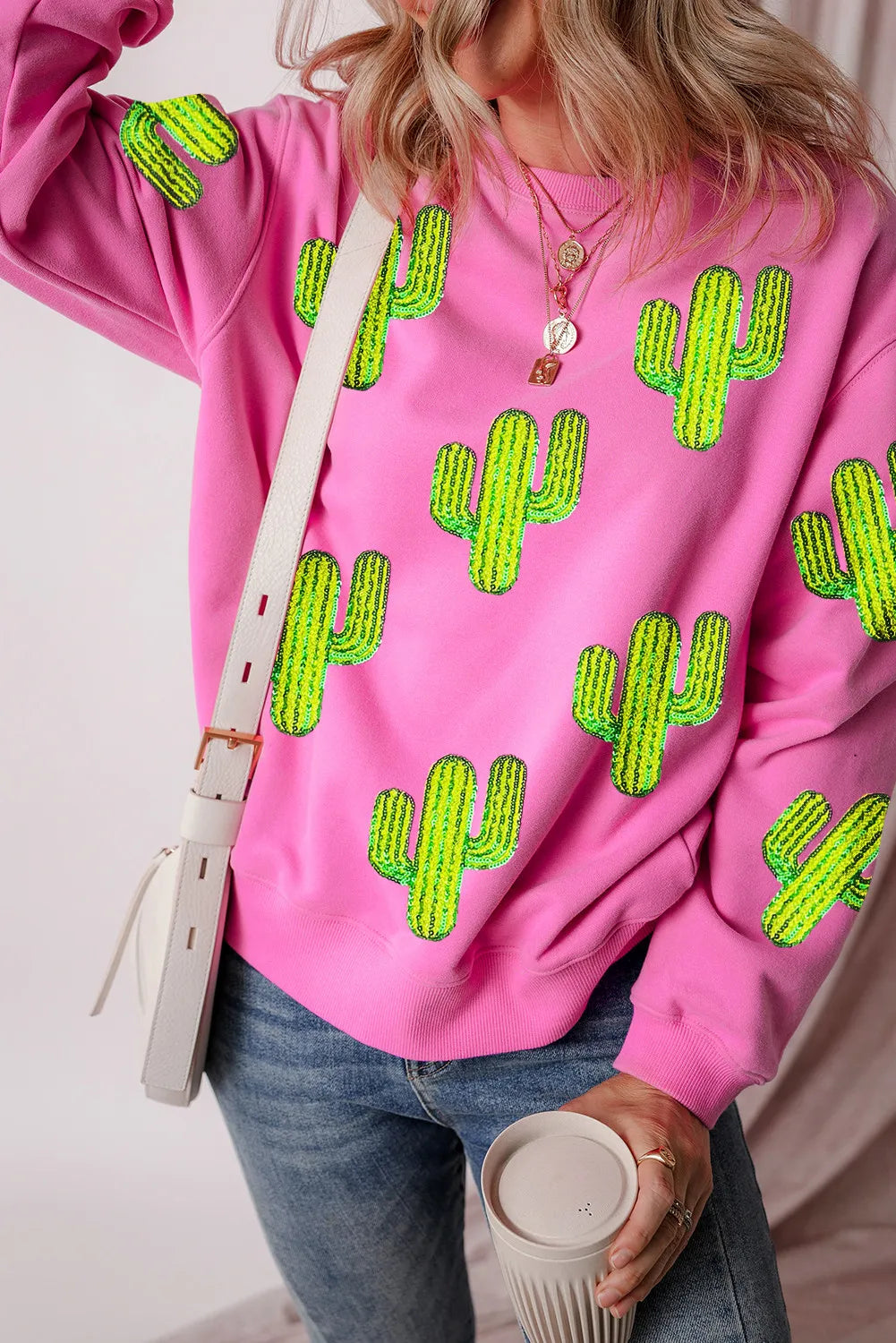 Sudadera de manga larga con lentejuelas y cactus