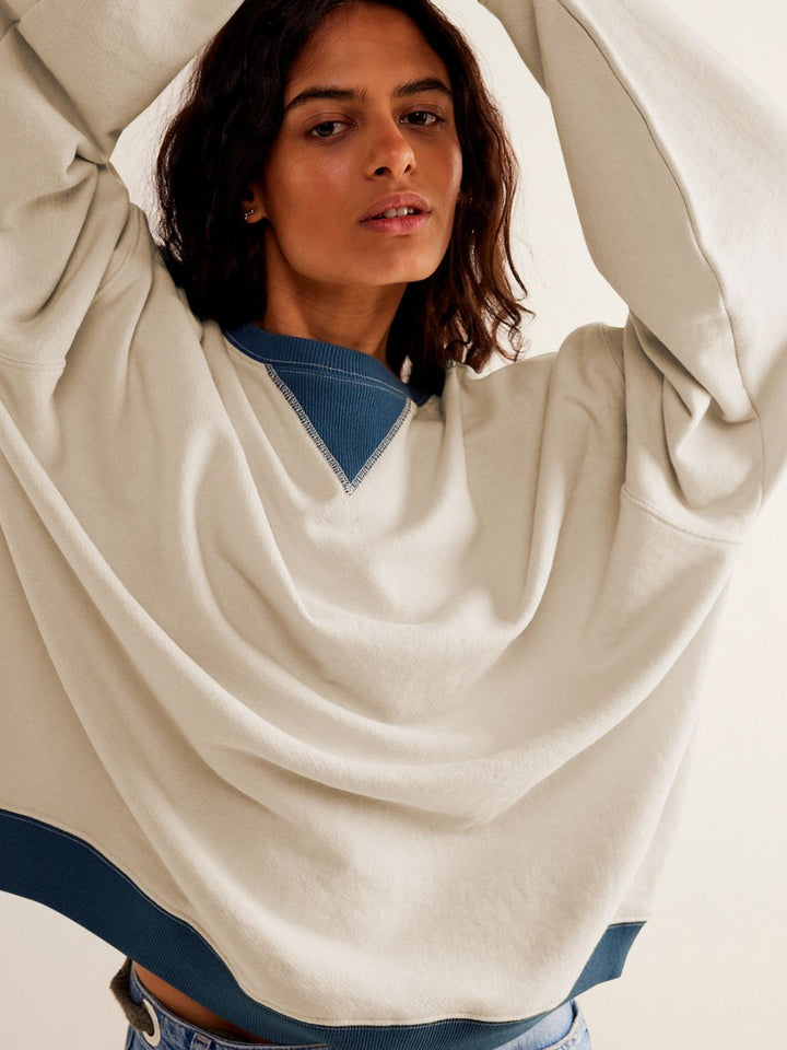 Fashion Sava | Contrast Trim Sweatshirt | Cozy Long Sleeve Style