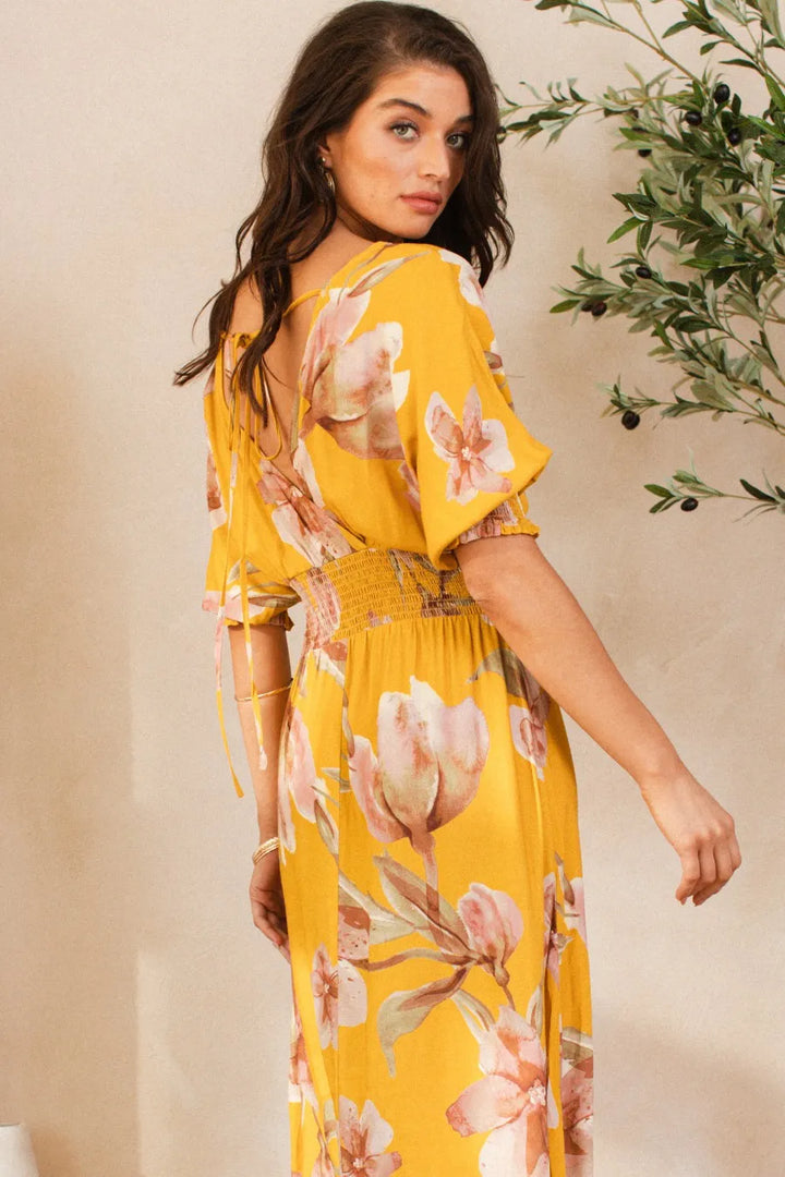 Fashion Sava | Floral Maxi Dress | Open Tie Back Design