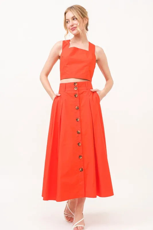 Fashion Sava | Pleated Midi Skirt | Button Front Elegance