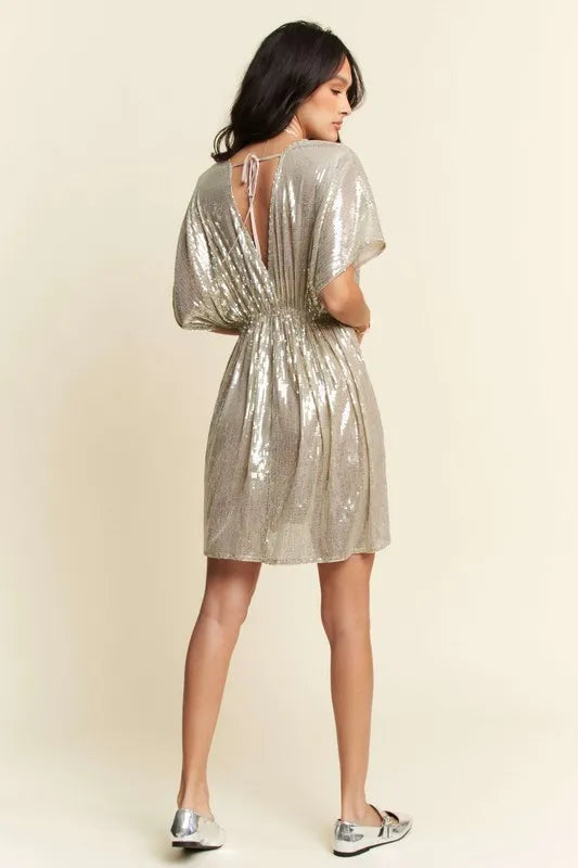 Fashion Sava | Party Dress | Sequin Plunge Neck Cut Out Design