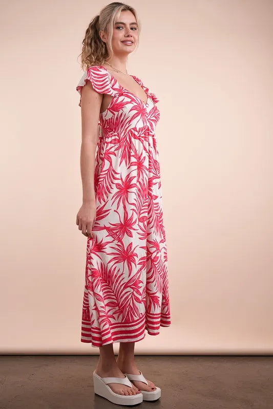 Fashion Sava | Tropical Midi Dress | Boho Summer Wear - Tomato Mix