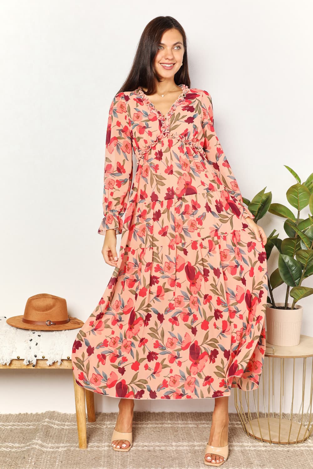 Fashion Sava | Floral Frill Maxi Dress | Elegant Occasion Wear - Floral