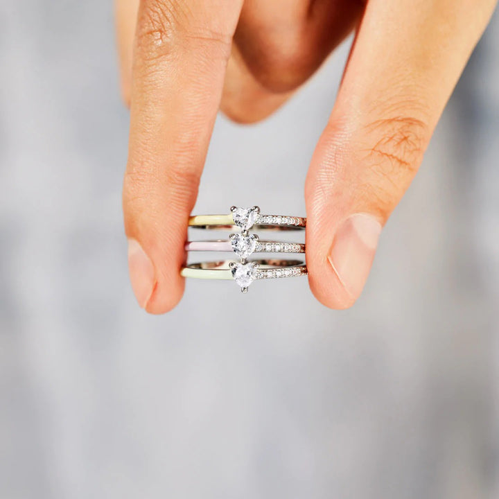 Fashion Sava | Zircon Enamel Ring | Heart Shape Design