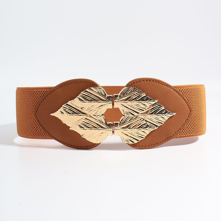 Fashion Sava | Elastic Belt | Alloy Leaf Buckle Design