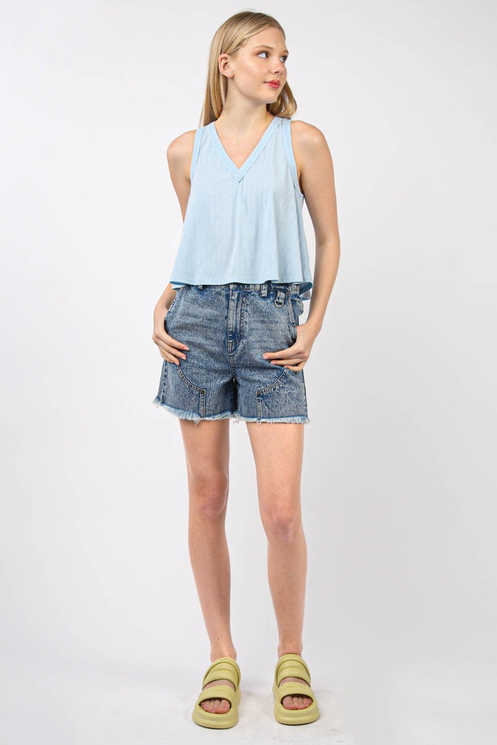 Fashion Sava | Knit Swing Cropped Tank | V-Neck Style
