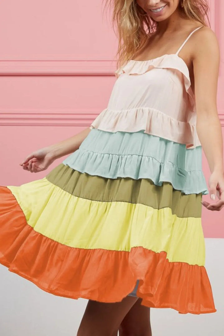 Fashion Sava | Tiered Dress | Color Blocked Elegance