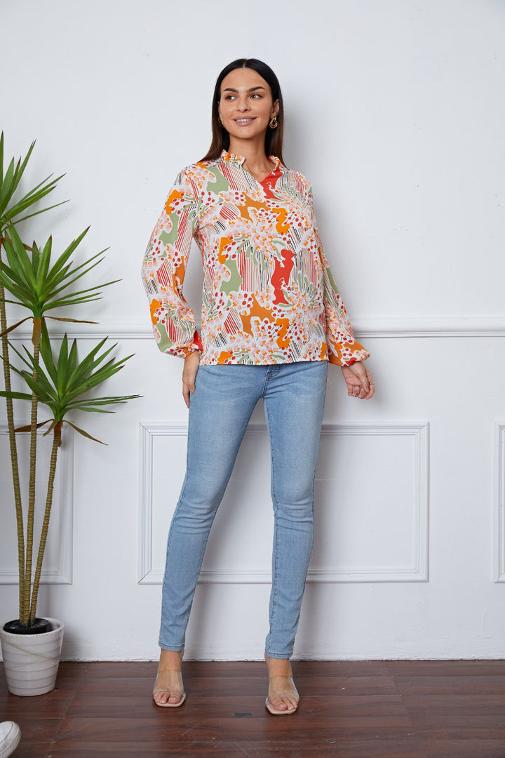 Fashion Sava | Floral Frill Blouse | Elegant Long Sleeve Design