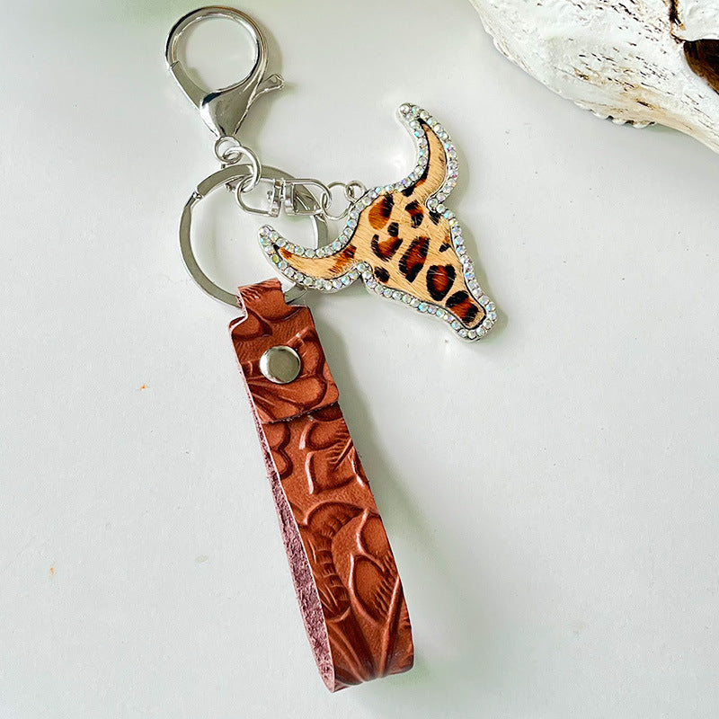 Rhinestone Bull Keychain