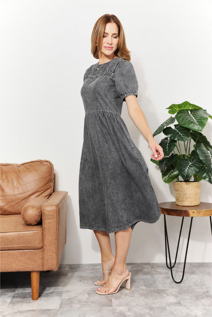 Fashion Sava | Chambray Midi Dress | Casual & Versatile Wear - Dark Gray