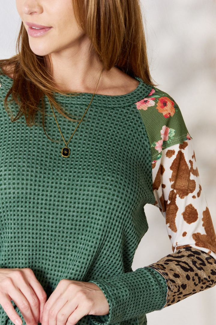 Fashion Sava | Waffle-Knit Leopard Blouse | Full Size Comfort