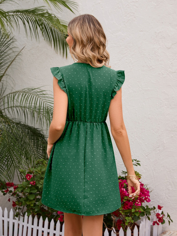 Fashion Sava | Swiss Dot Ruffled Dress | Elegant V-Neck Design - Blush Pink