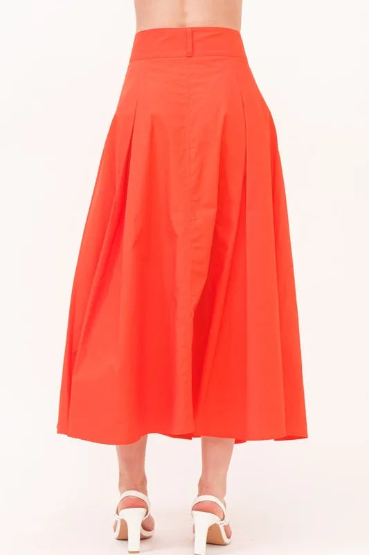 Fashion Sava | Pleated Midi Skirt | Button Front Elegance