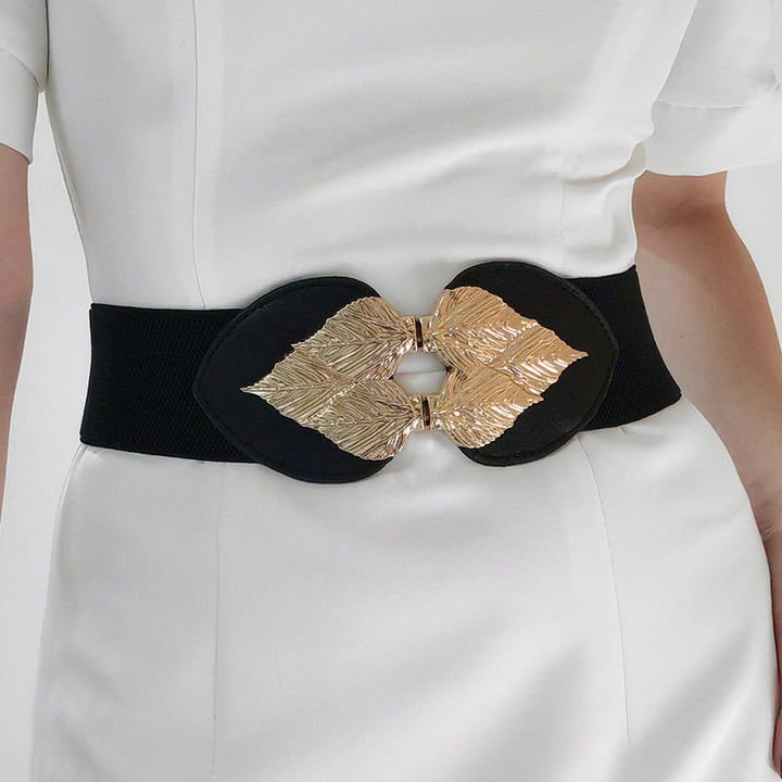 Fashion Sava | Elastic Belt | Alloy Leaf Buckle Design