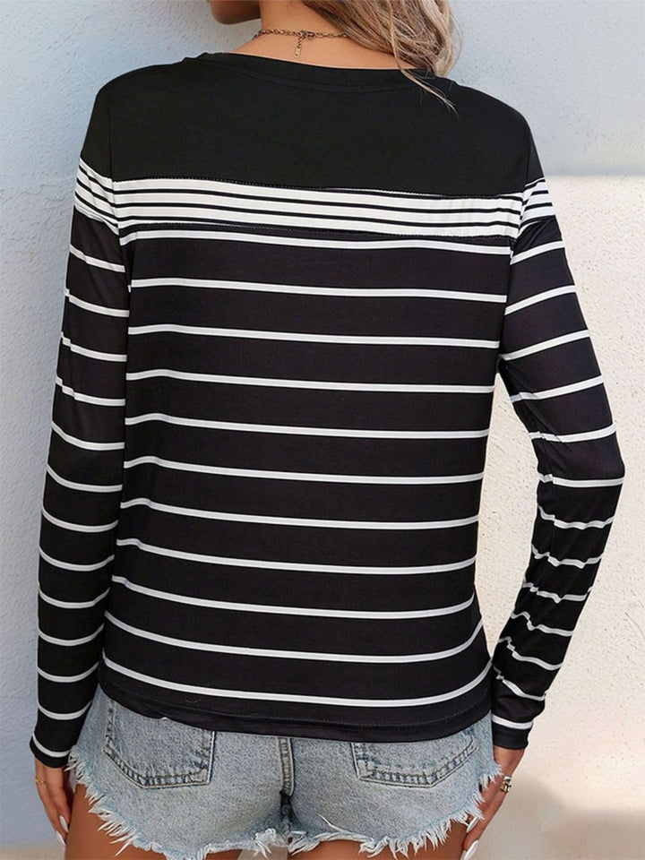 Fashion Sava | Striped Round Neck T-Shirt | Casual Long Sleeve