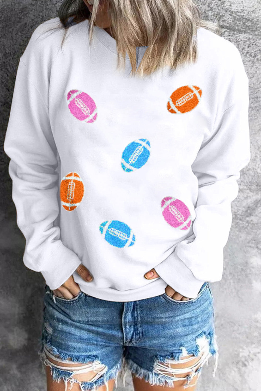 Football Round Neck Long Sleeve Sweatshirt