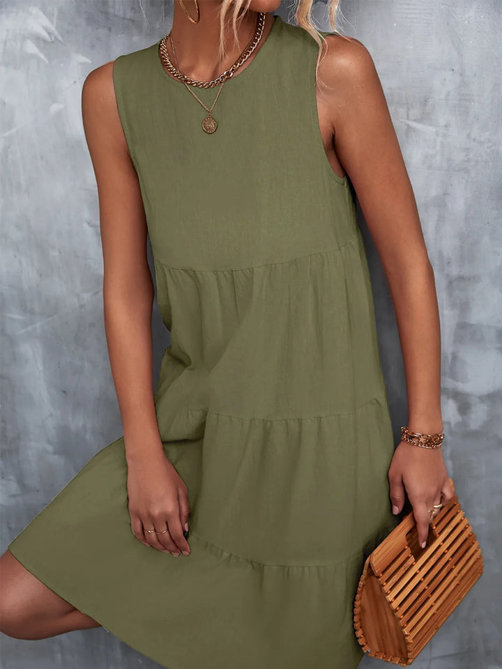 Fashion Sava | Tiered Sleeveless Mini Dress | Summer Essential - Moss