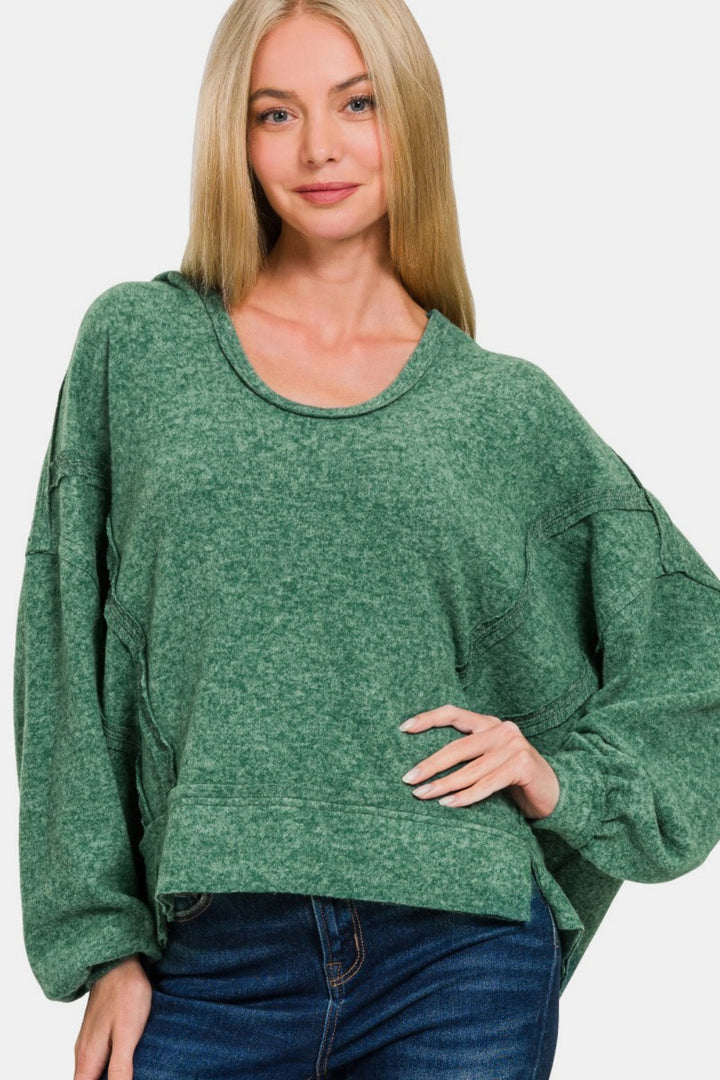 Fashion Sava | Exposed Seam Hoodie | Cozy Brushed Hacci Design