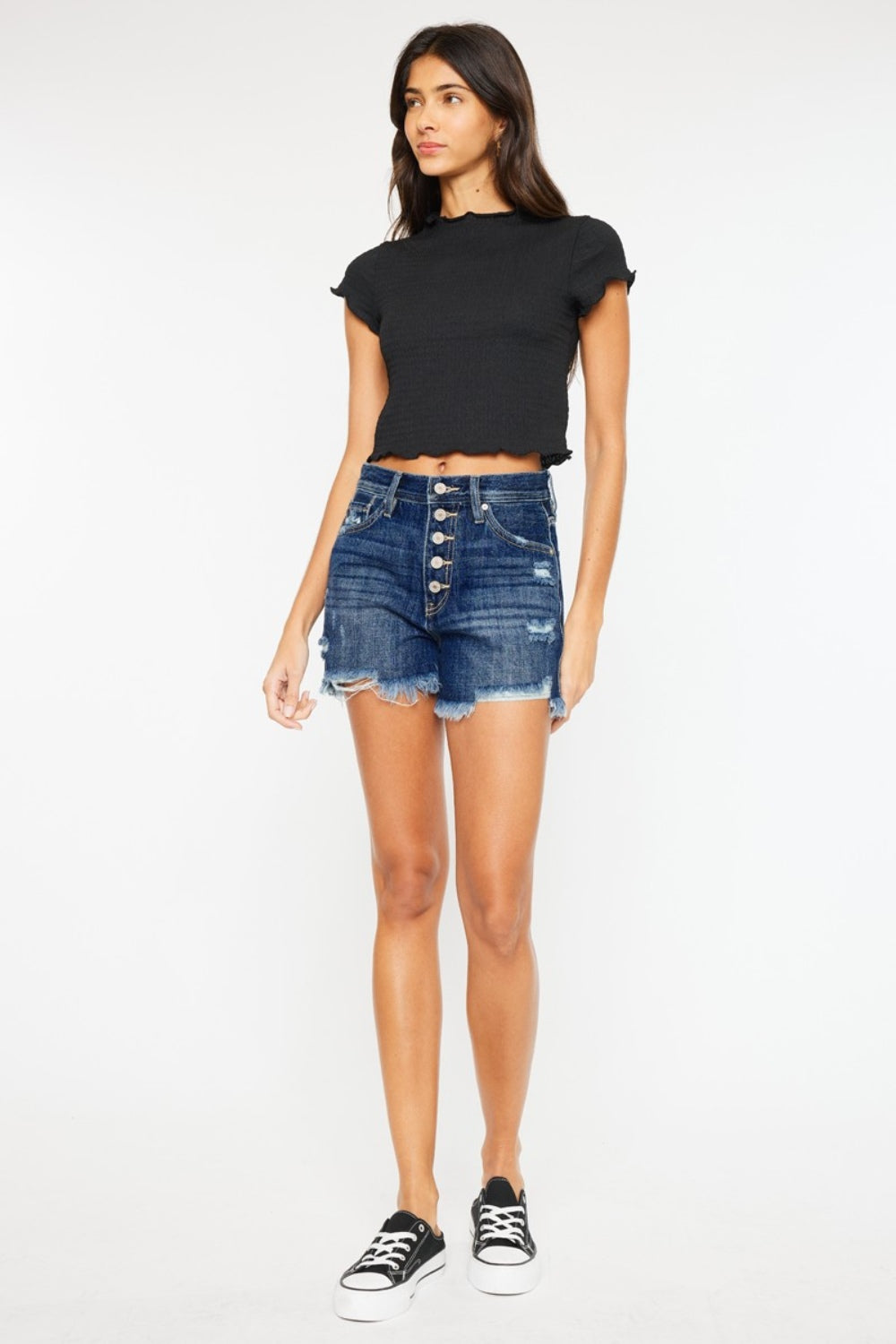 Fashion Sava | Denim Shorts | Raw Hem Button-Fly Design