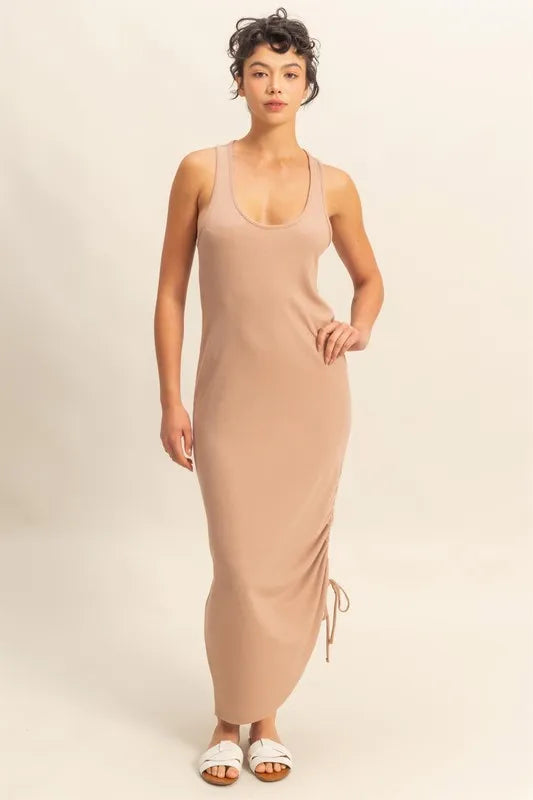 Fashion Sava | Midi Dress | Scoop Neck with Side Tie Detail