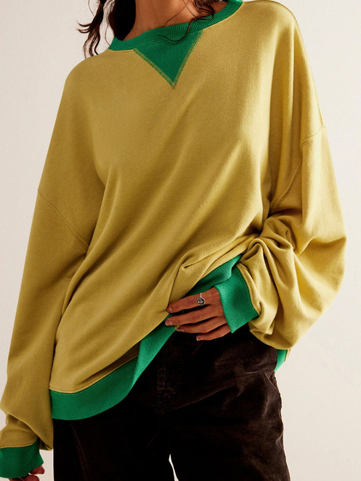 Fashion Sava | Contrast Trim Sweatshirt | Cozy Long Sleeve Style
