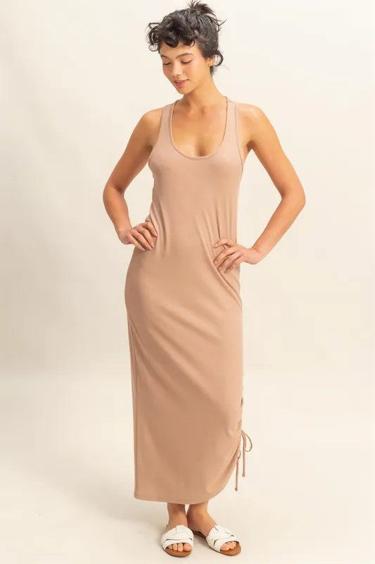 Fashion Sava | Midi Dress | Scoop Neck with Side Tie Detail