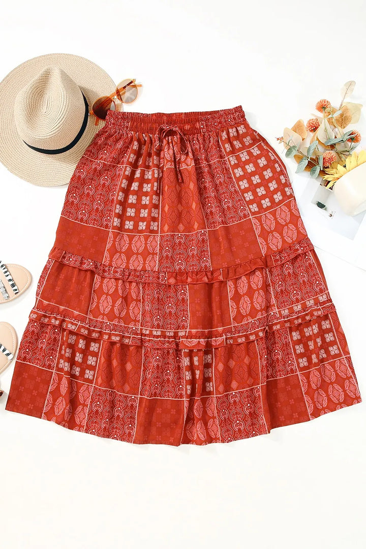Fashion Sava | Midi Skirt | Printed Drawstring Design