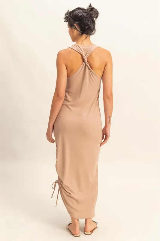 Fashion Sava | Midi Dress | Scoop Neck with Side Tie Detail