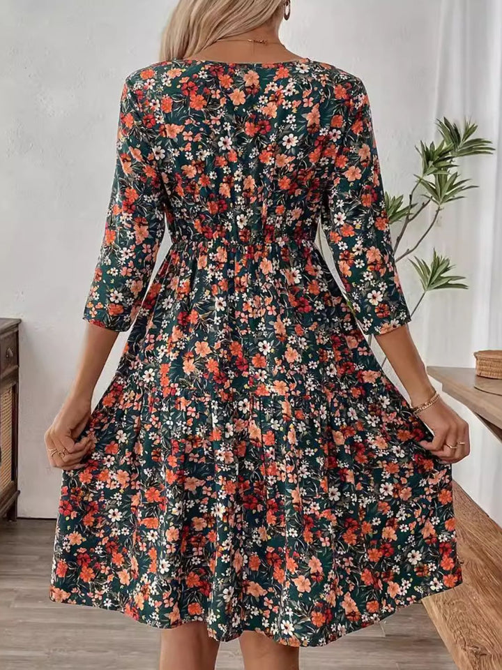 Fashion Sava | Floral Frill Dress | Casual Elegance - Black Forest