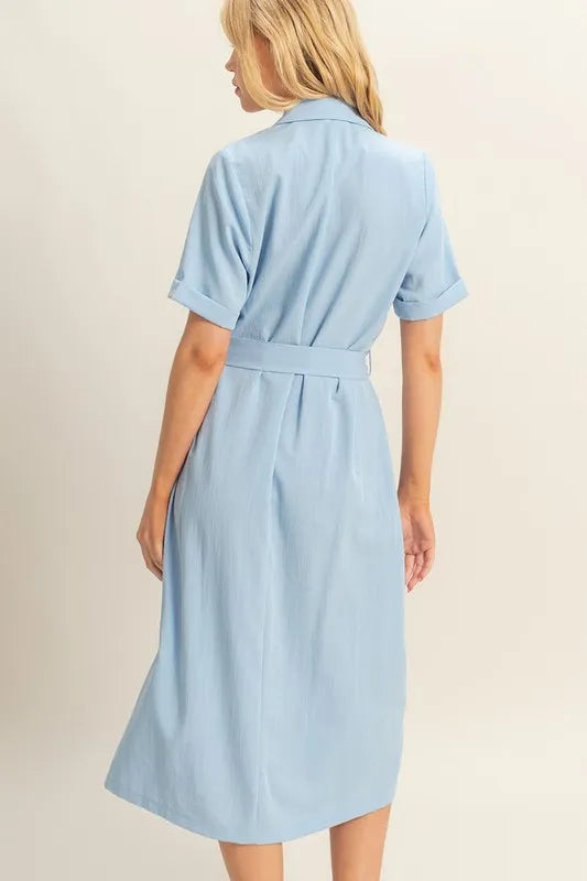 Fashion Sava | Safari Midi Dress | Button Front & Belted Style