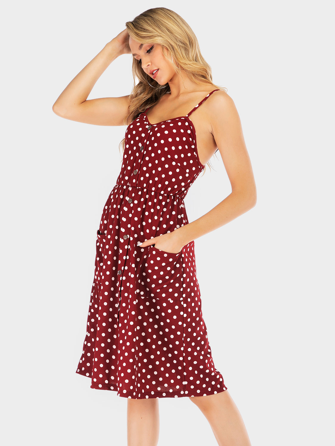 Vestido de lunares con escote en forma de corazón y bolsillos Perfee