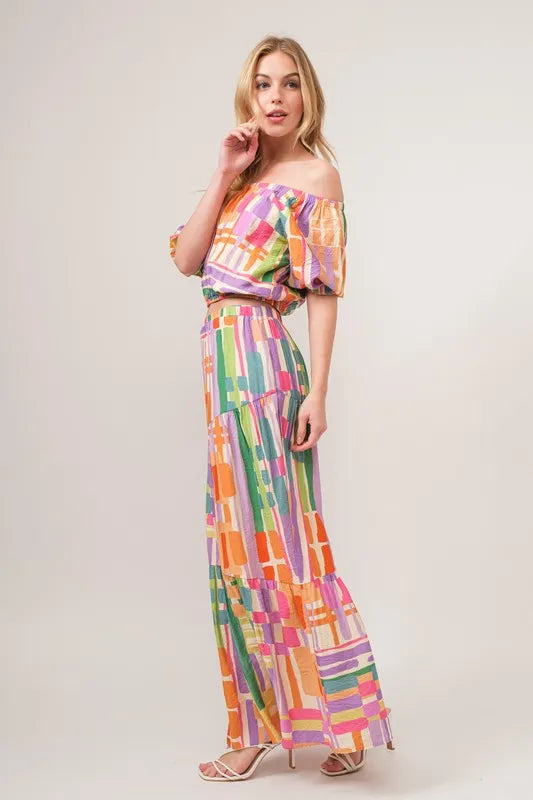 Fashion Sava | Asymmetric Maxi Skirt | Geo Printed Tiered Design