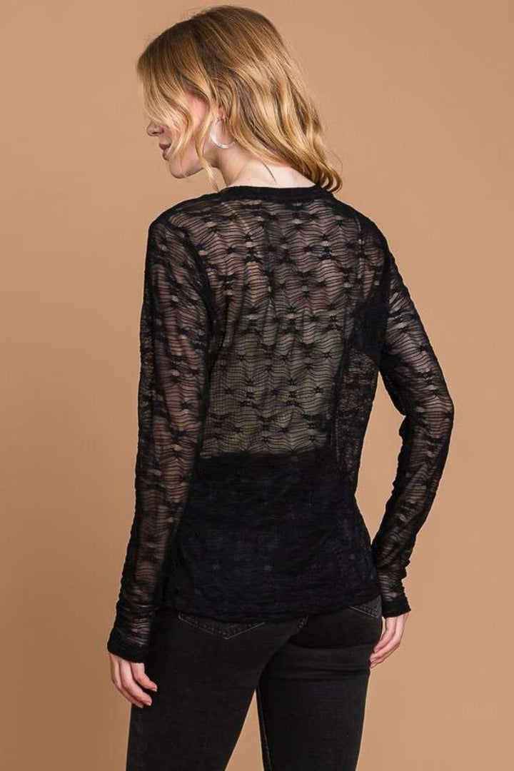 Fashion Sava | Mesh Perspective Top | Full Size Round Neck