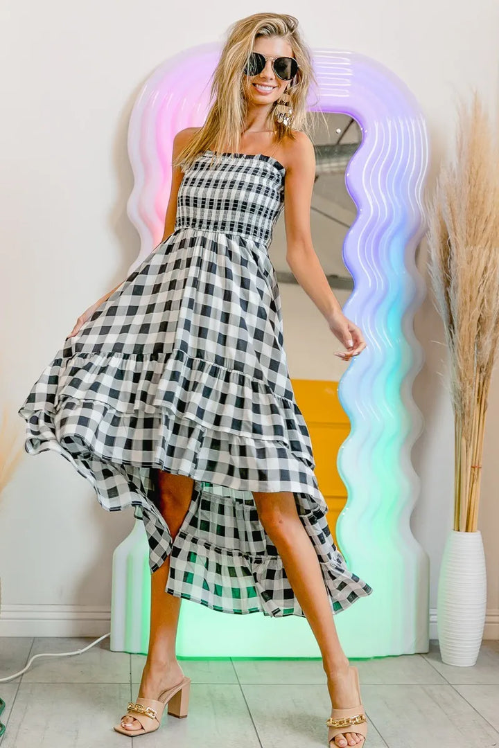 Fashion Sava | Smocked Off Shoulder Dress | Chic Check Design