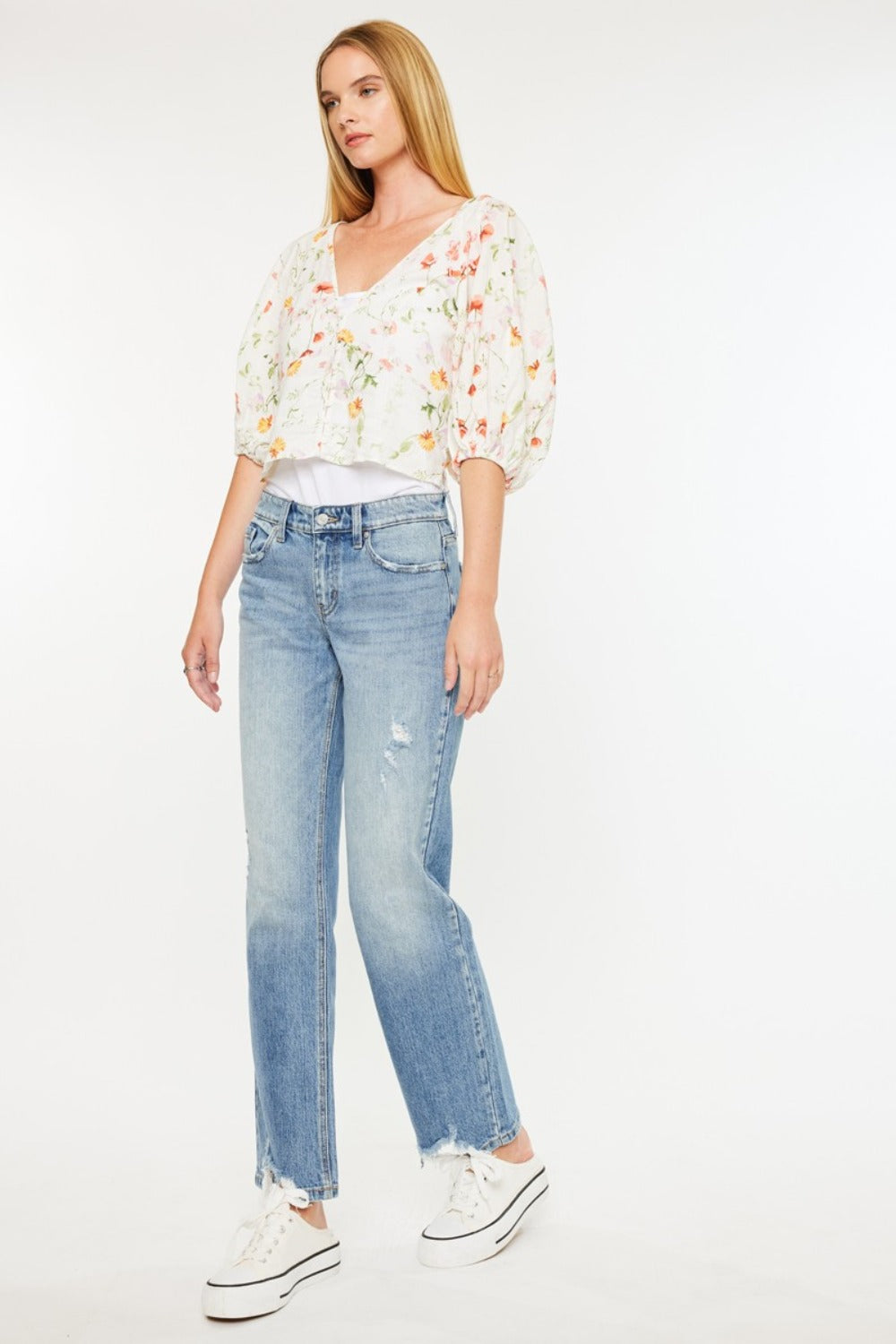 Fashion Sava | Straight Jeans | Mid Rise Frayed Hem