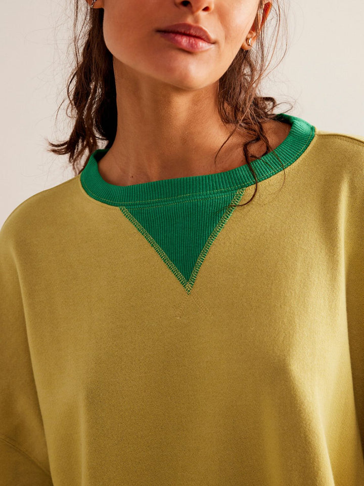 Fashion Sava | Contrast Trim Sweatshirt | Cozy Long Sleeve Style