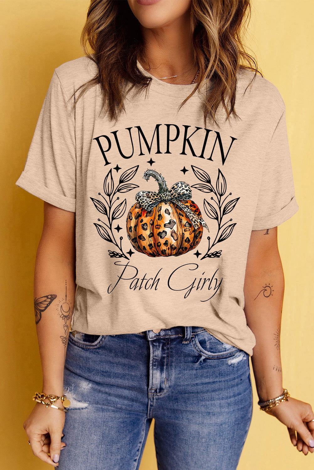 Camiseta de manga corta con cuello redondo y gráfico de calabaza