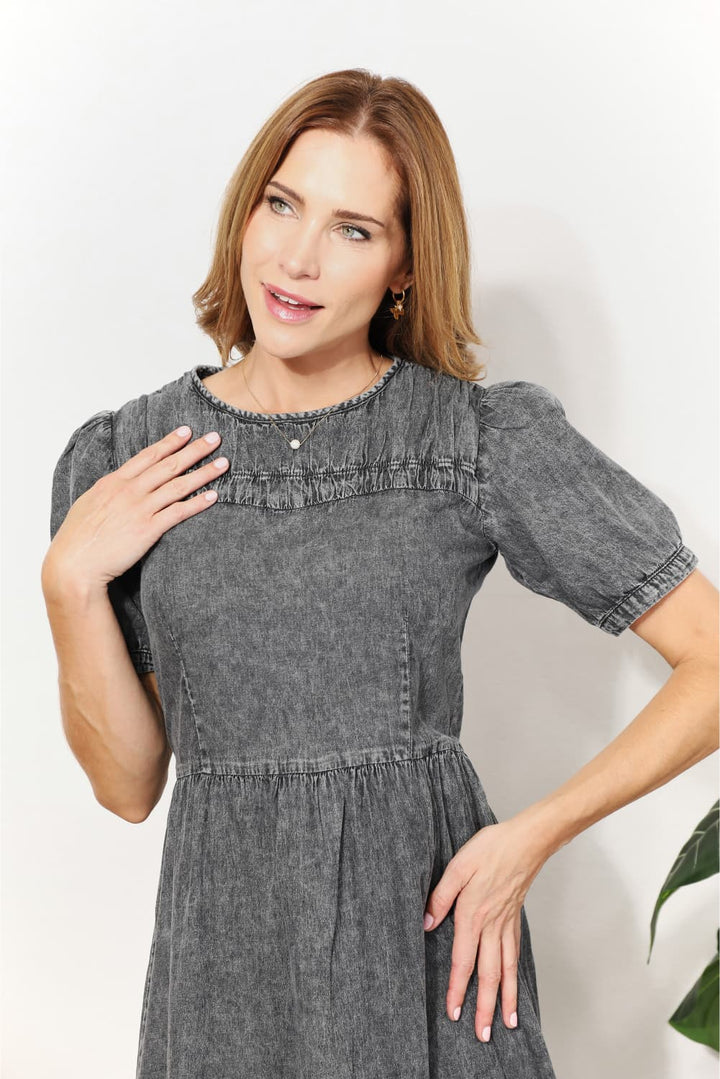Fashion Sava | Chambray Midi Dress | Casual & Versatile Wear - Dark Gray