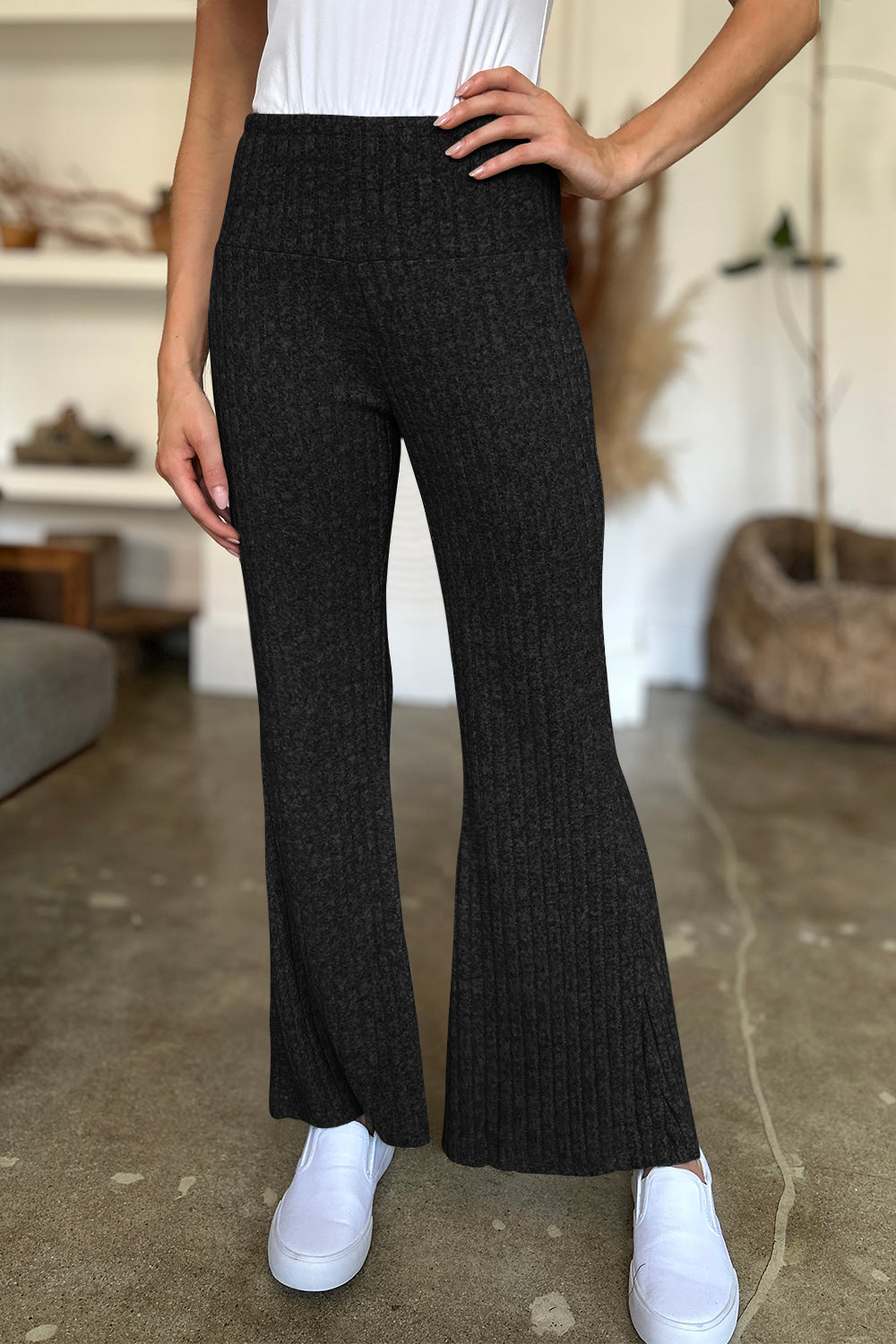 FAM-FAM Ribbed High Waist Flare Pants