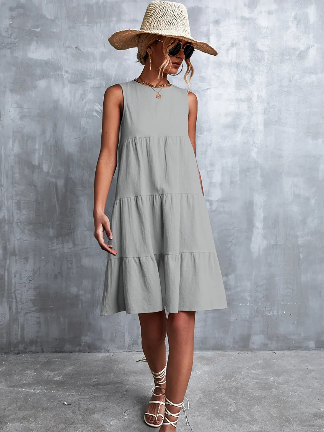 Fashion Sava | Tiered Sleeveless Mini Dress | Summer Essential - Moss