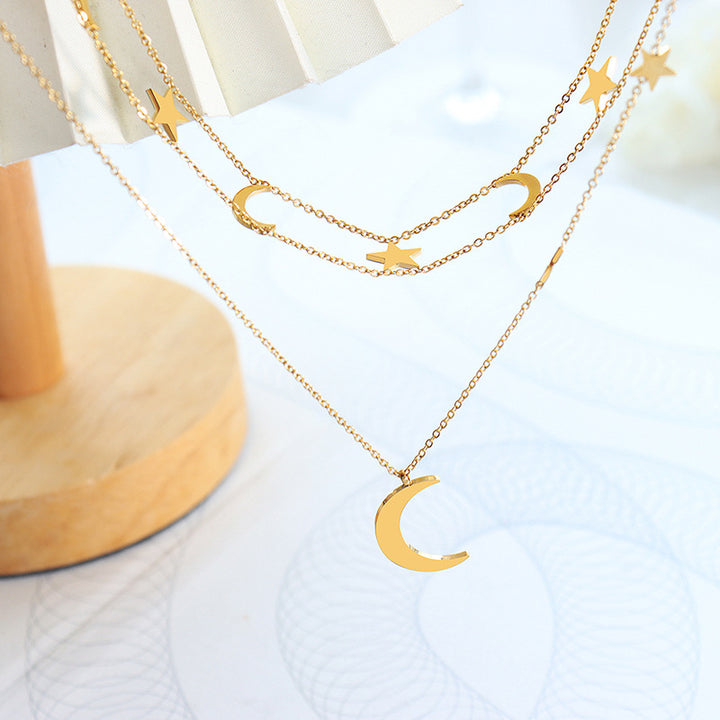 Fashion Sava | Layered Necklace | Star & Moon Titanium Steel