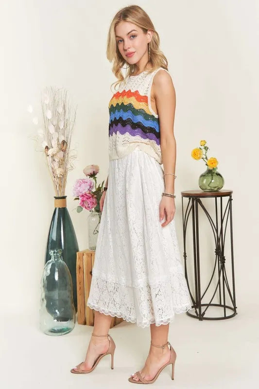 Fashion Sava | Lace Midi Skirt | Elastic Waist Comfort