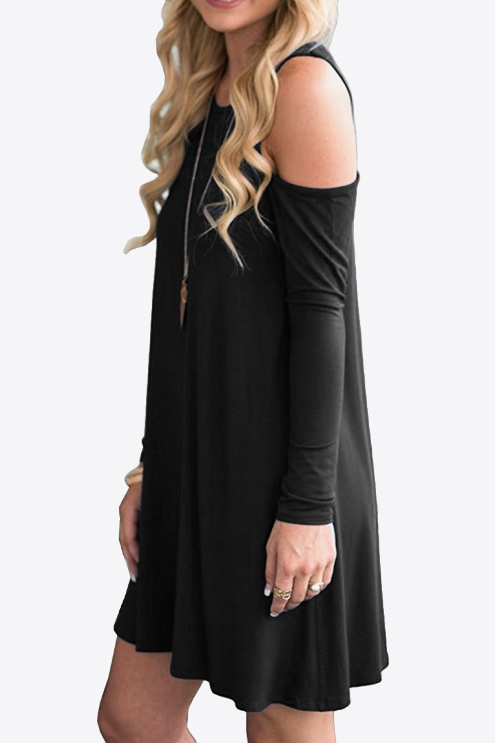 Cold-Shoulder Long Sleeve Round Neck Dress