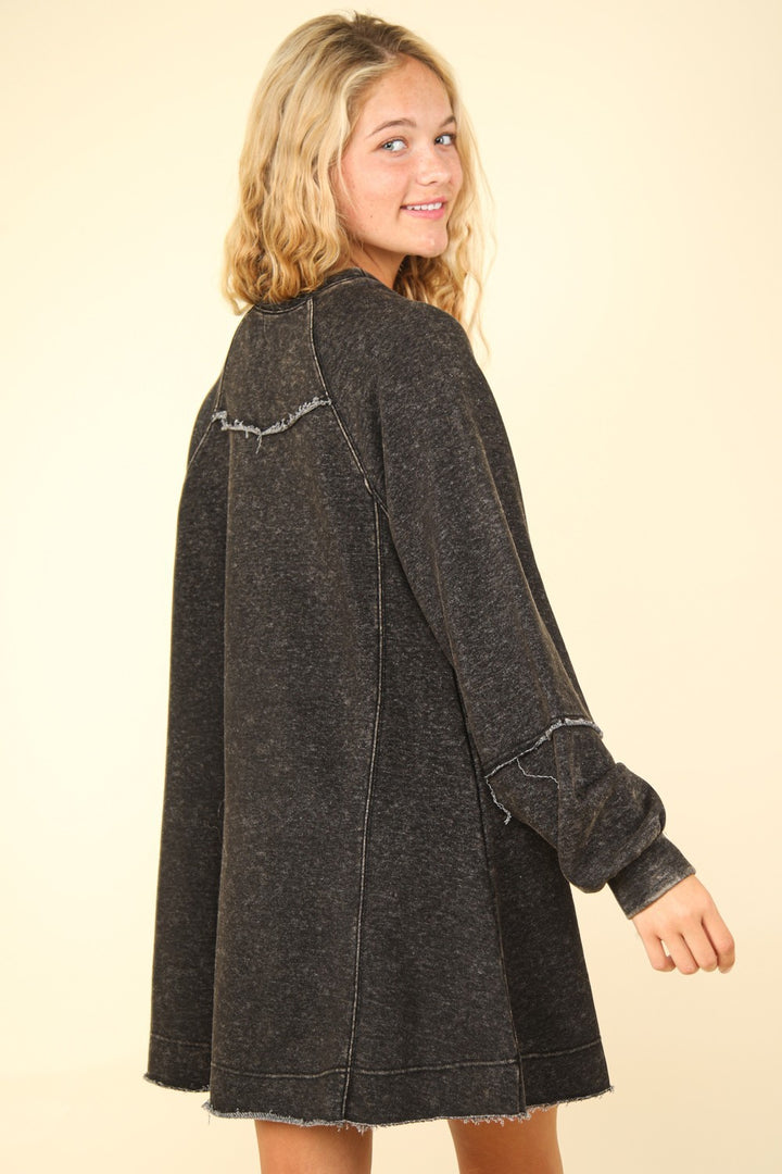 Fashion Sava | Mineral Washed A-Line Mini Dress | Oversized Style - Black