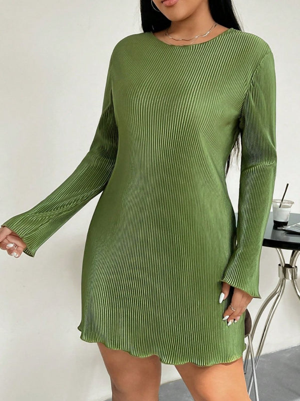 Fashion Sava | Lettuce Hem Dress | Chic Round Neck Style - Black